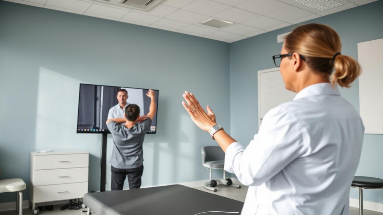 Therapist supervising a guided rehabilitation exercise session